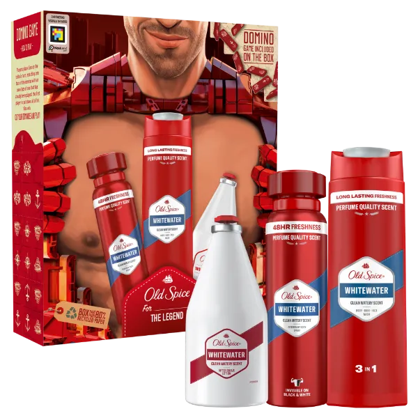Old Spice Whitewater Ironman ajándékcsomag (deo spray,  tusfürdő és borotválkozás utáni arcszesz) termékhez kapcsolódó kép
