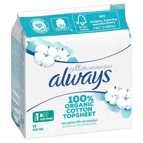 Always Cotton Protection Ultra Normal Szárnyas egészségügyi betét, 11 db termékhez kapcsolódó kép