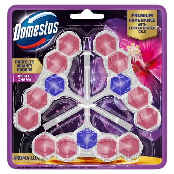 Domestos Aroma Lux Hibiscus Charm WC frissítő blokk 3 x 50 g termékhez kapcsolódó kép