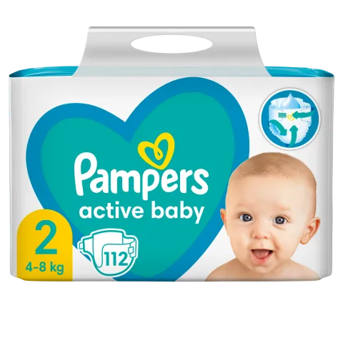 Pampers Active Baby Pelenka, Méret: 2, 112 db, 4kg-8kg termékhez kapcsolódó kép