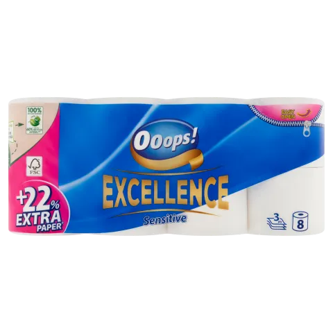 Ooops! Excellence Sensitive toalettpapír 3 rétegű 8 tekercs termékhez kapcsolódó kép
