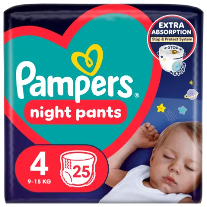 Pampers Night Pants Éjszakai Bugyipelenka, 4 Méret, 25 Bugyipelenka, 9kg-15kg termékhez kapcsolódó kép