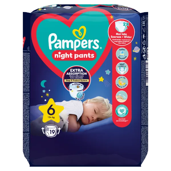 Pampers Night Pants Éjszakai Bugyipelenka, 6 Méret, 19 Bugyipelenka, 15kg+ termékhez kapcsolódó kép