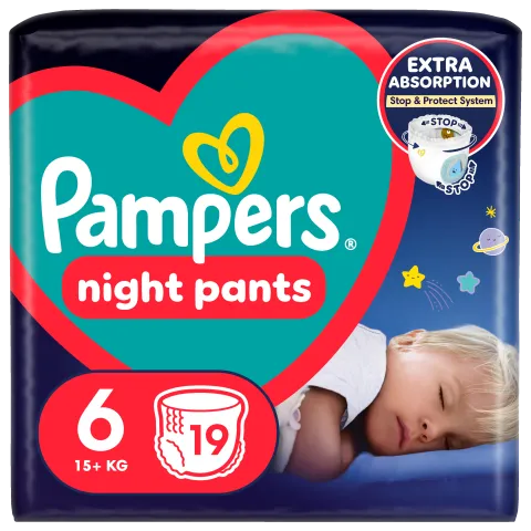 Pampers Night Pants Éjszakai Bugyipelenka, 6 Méret, 19 Bugyipelenka, 15kg+ termékhez kapcsolódó kép