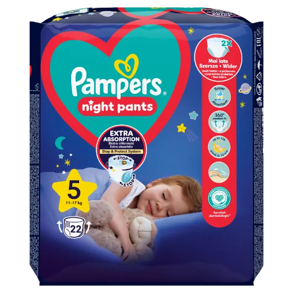 Pampers Night Pants Éjszakai Bugyipelenka, 5 Méret, 22 Bugyipelenka, 12kg-17kg termékhez kapcsolódó kép