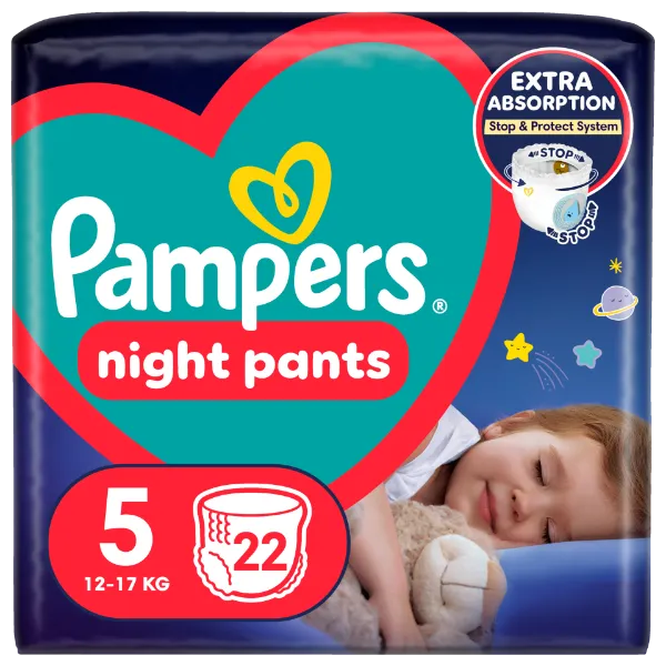 Pampers Night Pants Éjszakai Bugyipelenka, 5 Méret, 22 Bugyipelenka, 12kg-17kg termékhez kapcsolódó kép