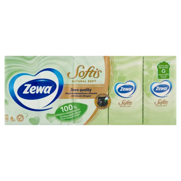 Zewa Softis Natural Soft papír zsebkendő 4 rétegű 10 x 9 db termékhez kapcsolódó kép