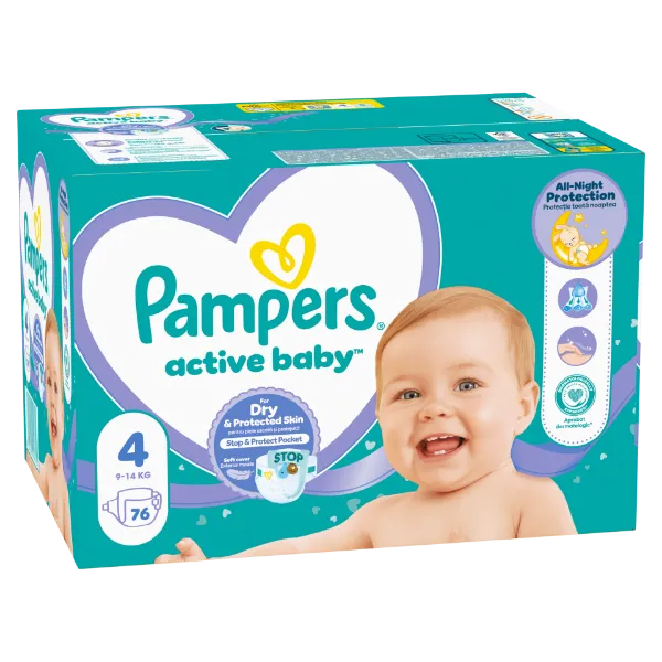 Pampers Active Baby 4, 76 Db Pelenka, 9kg-14kg termékhez kapcsolódó kép