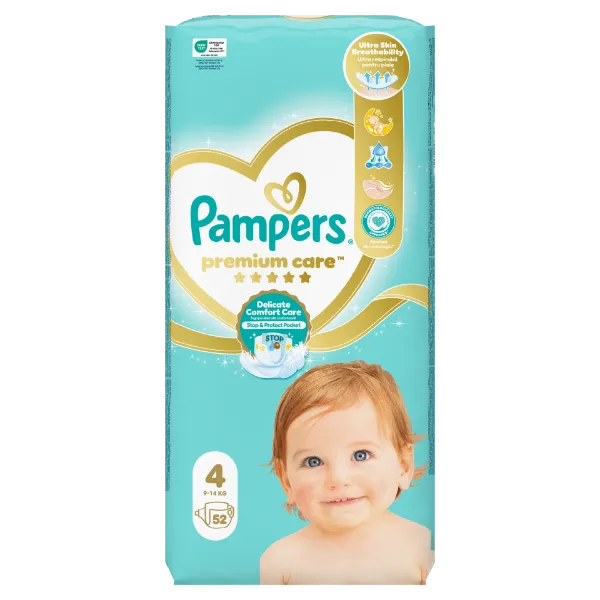Pampers Premium Care Pelenka, 4 Méret, 52 db, 9kg-14kg termékhez kapcsolódó kép