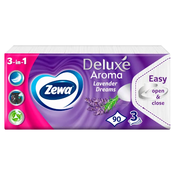 Zewa delux papírzsebkendő lavender 3 rétegű 90db termékhez kapcsolódó kép