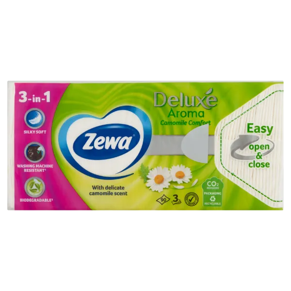 Zewa delux papír zsebkendő kamilla 3 rétegű 90 db termékhez kapcsolódó kép