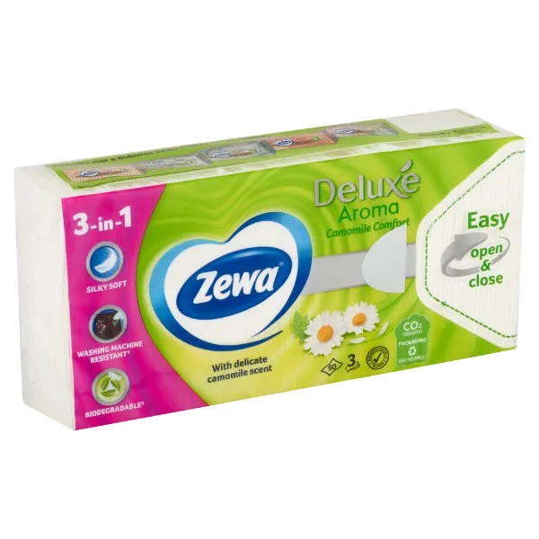 Zewa delux papír zsebkendő kamilla 3 rétegű 90 db termékhez kapcsolódó kép