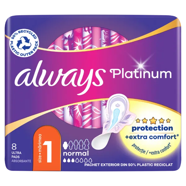 Always Platinum Normal (1-es méret) Szárnyas Egészségügyi Betét, 8 db termékhez kapcsolódó kép