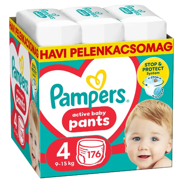 Pampers Active Baby Bugyipelenka, Méret 4, 176 Bugyipelenka, 9kg-15kg termékhez kapcsolódó kép