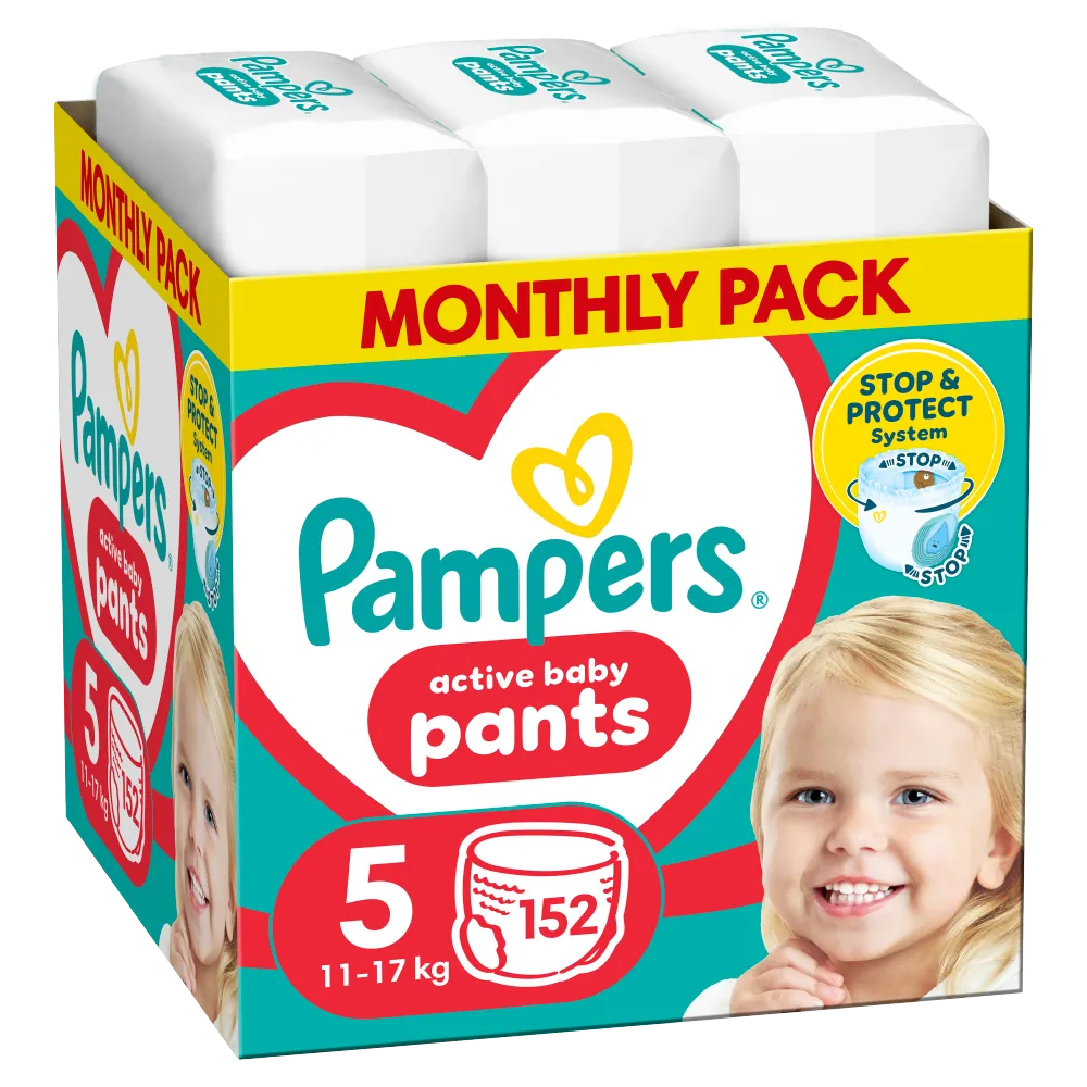 Pampers Active Baby Bugyipelenka - havi pelenkacsomag, Méret 5, 152 Bugyipelenka, 11kg-17kg