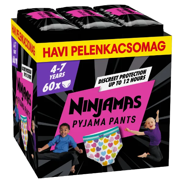 Ninjamas Pyjama Pants Szívecskés, 60 db Pyjama Bugyipelenka, 7 Éves Kor, 17kg-30kg termékhez kapcsolódó kép