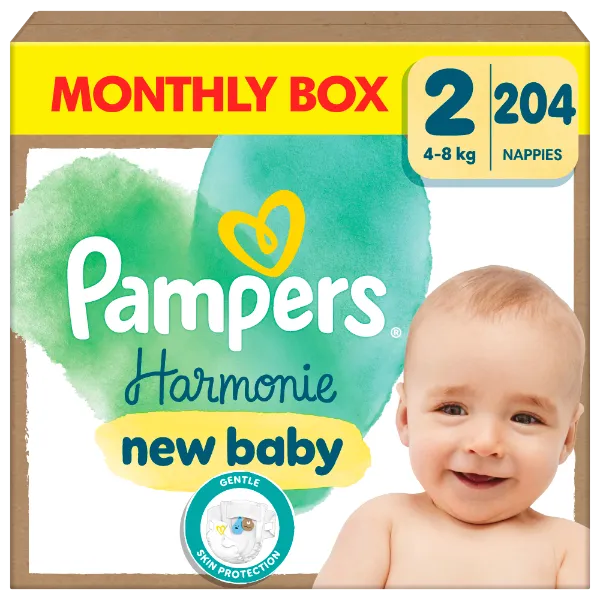 Pampers Harmonie Baby Pelenka, Méret: 2, 204 db Pelenka, 4kg-8kg termékhez kapcsolódó kép