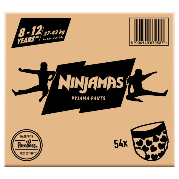 Ninjamas Pyjama Pants Szívecskés, 54 db Pyjama Bugyipelenka, 8 Éves Kor, 27kg-43kg termékhez kapcsolódó kép