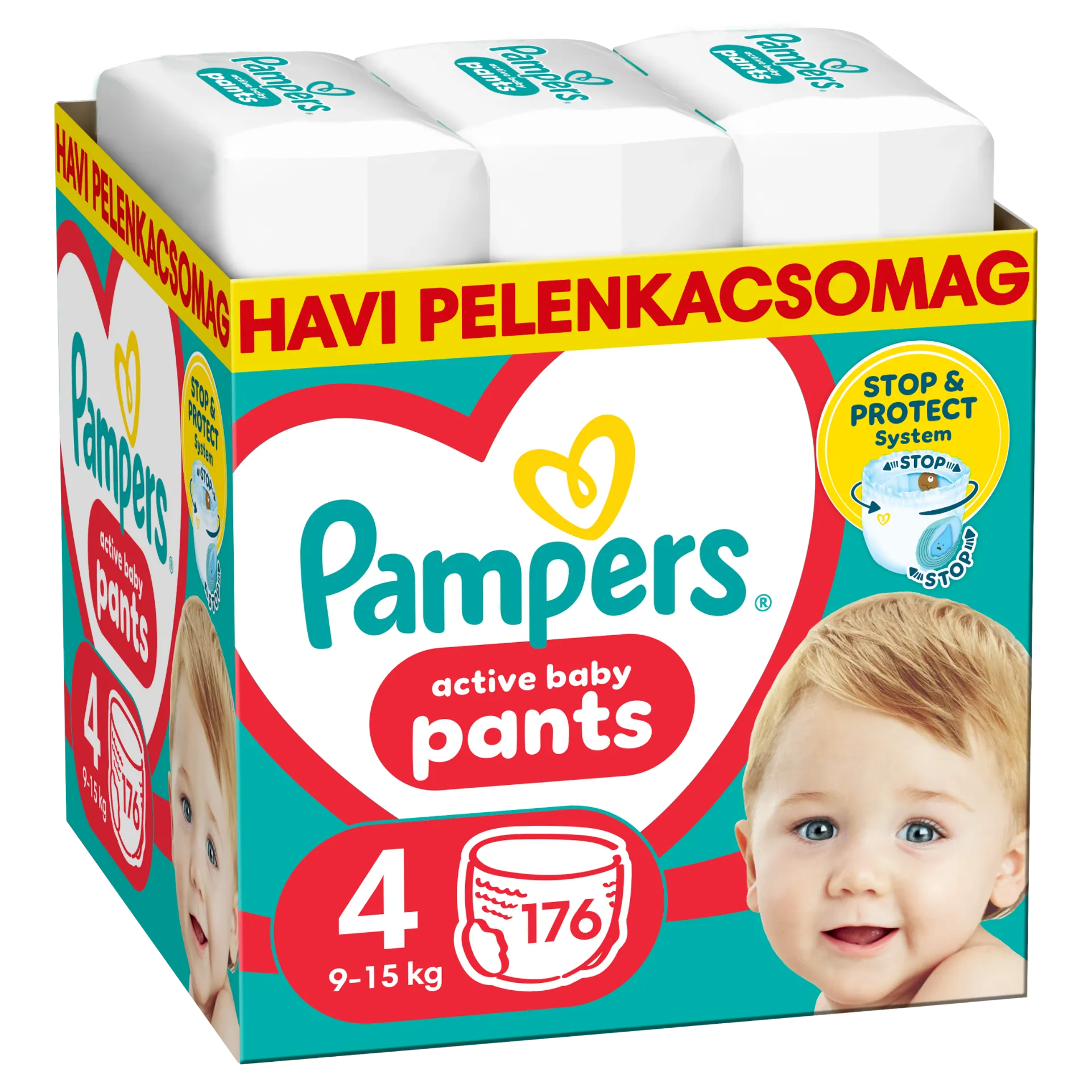 Pampers Active Baby Bugyipelenka - havi pelenkacsomag , Méret 4, 176 Bugyipelenka, 9kg-15kg