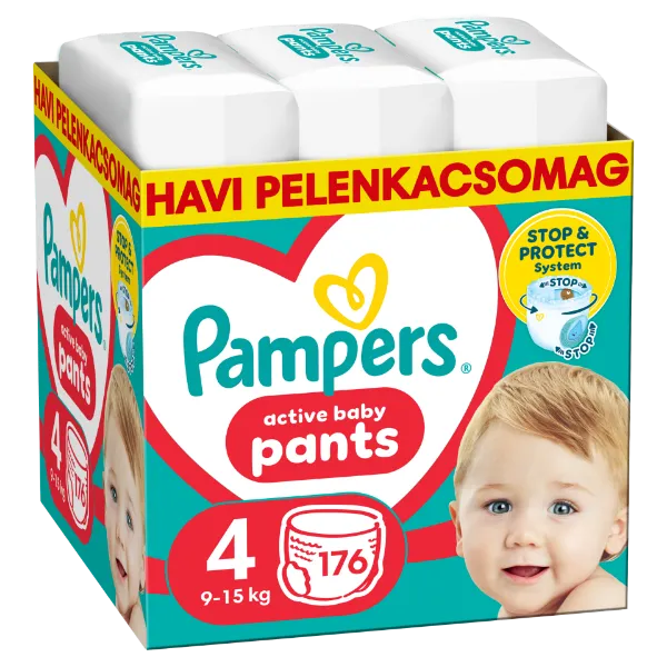 Pampers Active Baby Bugyipelenka - havi pelenkacsomag , Méret 4, 176 Bugyipelenka, 9kg-15kg termékhez kapcsolódó kép