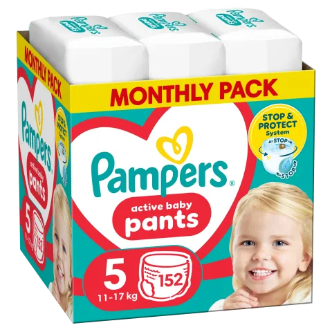 Pampers Active Baby Bugyipelenka, Méret 5, 152 Bugyipelenka, 11kg-17kg termékhez kapcsolódó kép