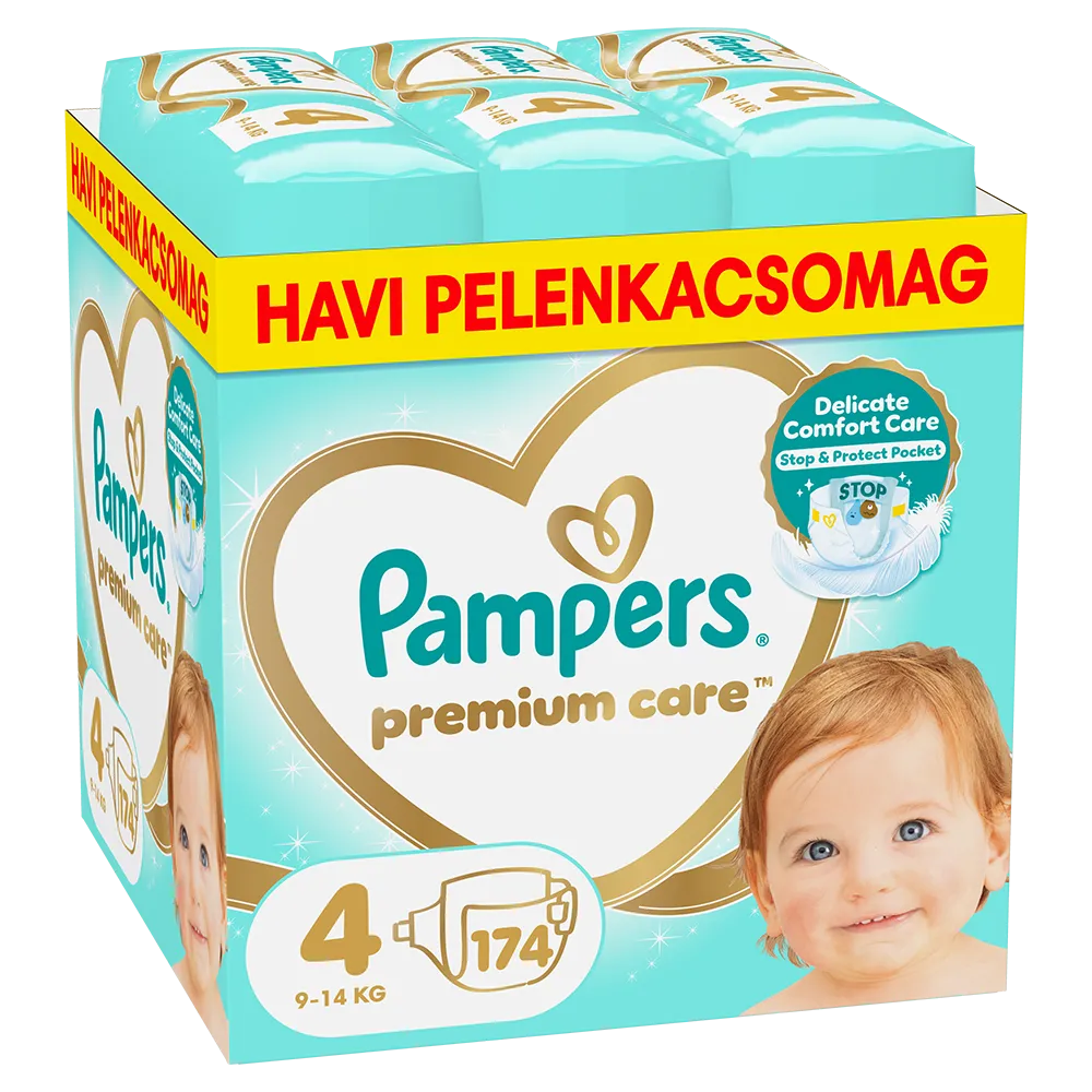 Pampers Premium Care - havi pelenkacsomag, Méret: 4, 174 Pelenka, 9kg-14kg