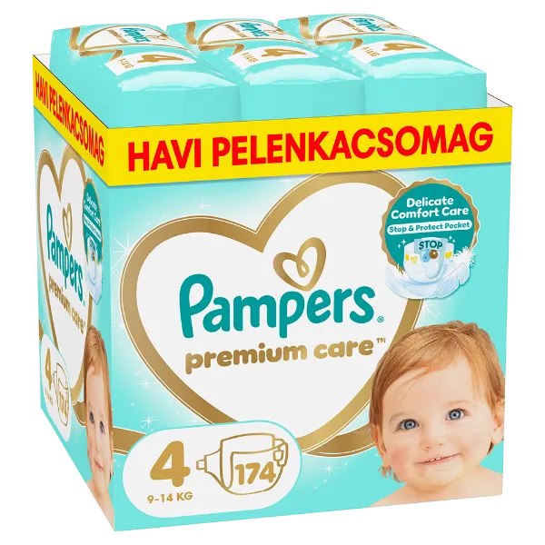 Pampers Premium Care - havi pelenkacsomag, Méret: 4, 174 Pelenka, 9kg-14kg termékhez kapcsolódó kép