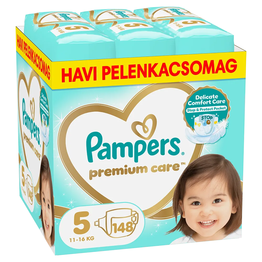 Pampers Premium Care - havi pelenkacsomag, Méret: 5, 148 Pelenka, 11kg-16kg