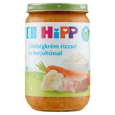 HiPP bio bébiétel 220 g zöldségkrém rizzsel és borjúhússal 8 hó+ termékhez kapcsolódó kép