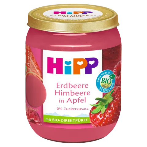 HiPP bio gyümölcskészítmény bébidesszert 160 g alma eperrel és málnával 5 hó+ termékhez kapcsolódó kép