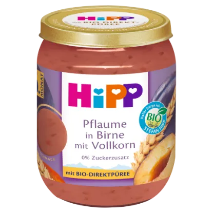 HiPP bio gyümölcskészítmény gabonával körte-szilva bébidesszert 6 hó+ 160 g termékhez kapcsolódó kép