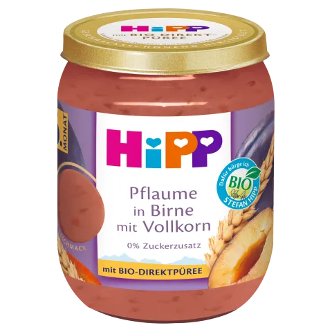 HiPP bio gyümölcskészítmény gabonával körte-szilva bébidesszert 6 hó+ 160 g termékhez kapcsolódó kép