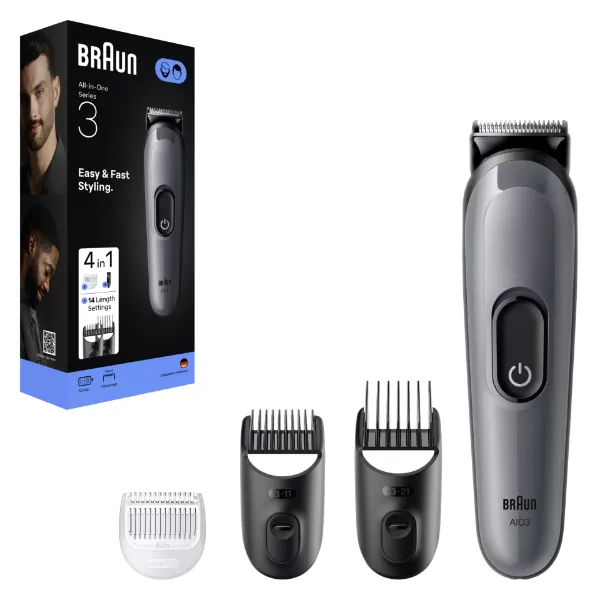 Braun Series 3 4 az 1-ben Formázókészlet, Éles Penge, 14 Hosszbeállítás, AIO3500, Szürke termékhez kapcsolódó kép