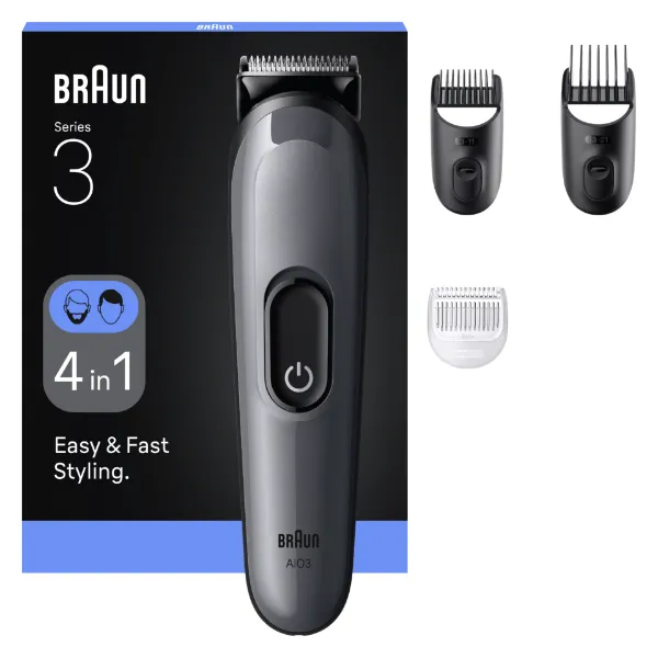 Braun Series 3 4 az 1-ben Formázókészlet, Éles Penge, 14 Hosszbeállítás, AIO3500, Szürke termékhez kapcsolódó kép