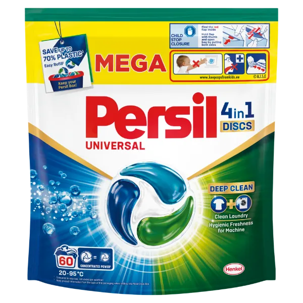 Persil Discs Universal előre adagolt mosószer 990 g fehér és világos ruhadarabokhoz 60 mosás termékhez kapcsolódó kép