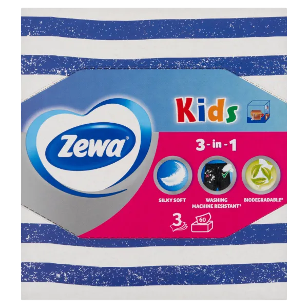 Zewa Kids dobozos illatmentes papír zsebkendő 3 rétegű 60 db termékhez kapcsolódó kép