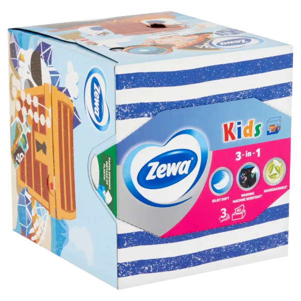 Zewa Kids dobozos illatmentes papír zsebkendő 3 rétegű 60 db termékhez kapcsolódó kép