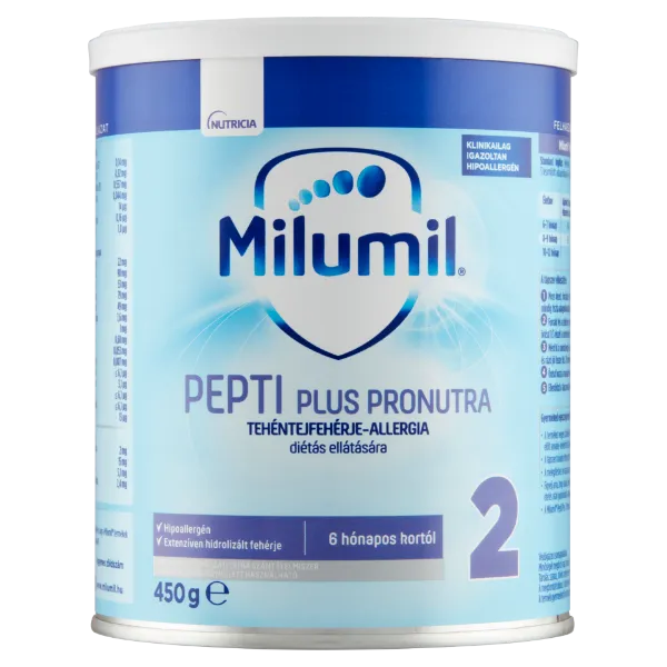 Milumil Pepti Plus 2 Pronutra speciális gyógyászati célra szánt élelmiszer 6 hó+ 450 g termékhez kapcsolódó kép
