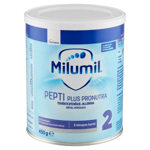 Milumil Pepti Plus 2 Pronutra speciális gyógyászati célra szánt élelmiszer 6 hó+ 450 g termékhez kapcsolódó kép
