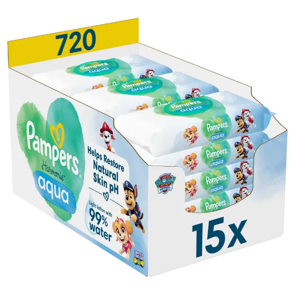 Pampers Harmonie Aqua Nedves Törlőkendő, 15 Csomag = 720 db termékhez kapcsolódó kép