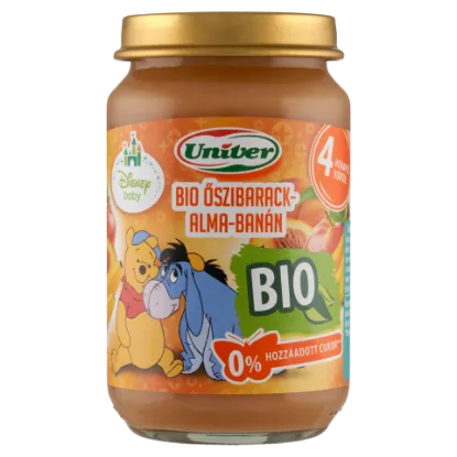 Univer bio őszibarack-alma-banán bébidesszert 4 hónapos kortól 163 g termékhez kapcsolódó kép