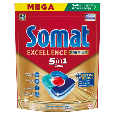 Somat Excellence Premium 5in1 gépi mosogatószer kapszula 42 db 781,2 g termékhez kapcsolódó kép