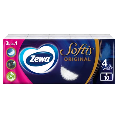 Zewa Softis Original illatmentes papír zsebkendő 4 rétegű 10 x 9 db termékhez kapcsolódó kép