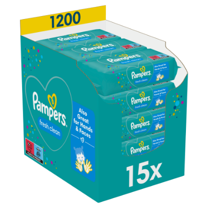 Pampers Fresh Clean Nedves Törlőkendő, 15 Csomag = 1200 db termékhez kapcsolódó kép