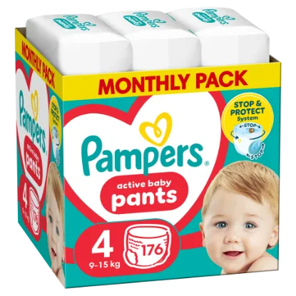 Pampers Active Baby Bugyipelenka - havi pelenkacsomag , Méret 4, 176 Bugyipelenka, 9kg-15kg termékhez kapcsolódó kép