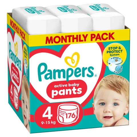 Pampers Active Baby Bugyipelenka - havi pelenkacsomag , Méret 4, 176 Bugyipelenka, 9kg-15kg termékhez kapcsolódó kép