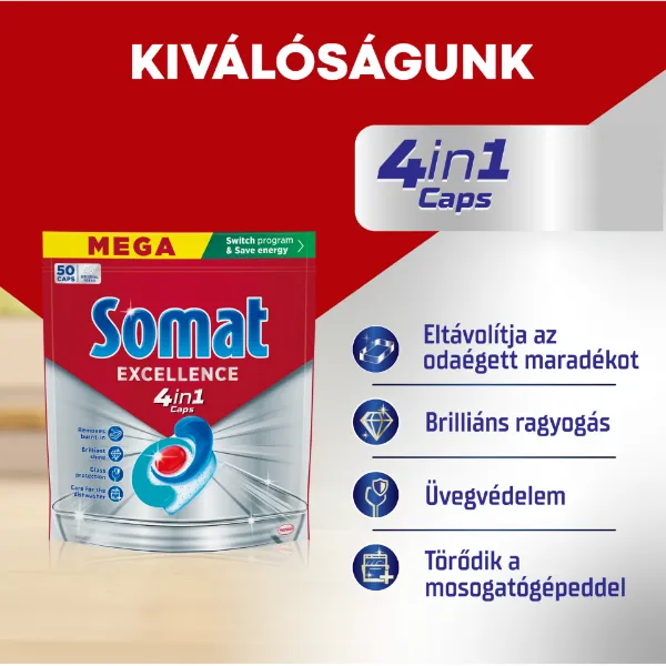 Somat Excellence 4in1 gépi mosogatószer kapszula 50 db 950 g termékhez kapcsolódó kép