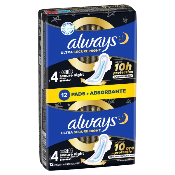 Always Ultra Secure Night Egészségügyi Betét (4-es Méret) Szárnyas Betét x 12] termékhez kapcsolódó kép