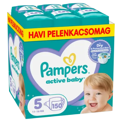 Pampers Active Baby pelenka - havi pelenkacsomag, Méret: 5, 150 db Pelenka, 11kg-16kg termékhez kapcsolódó kép