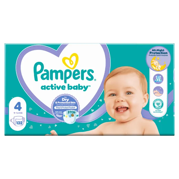 Pampers Active Baby Pelenka, Méret: 4, 132 db Pelenka, 9kg-14kg termékhez kapcsolódó kép